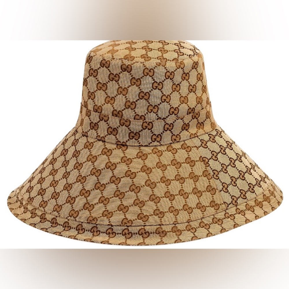 Gucci GG Monogram Bucket Hat Wide Large Brim Beige Tan Canvas Jacquard - Picture 10 of 15